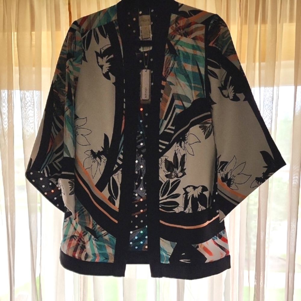 Chico's Multicolor Abstract Floral Reversible Kimono